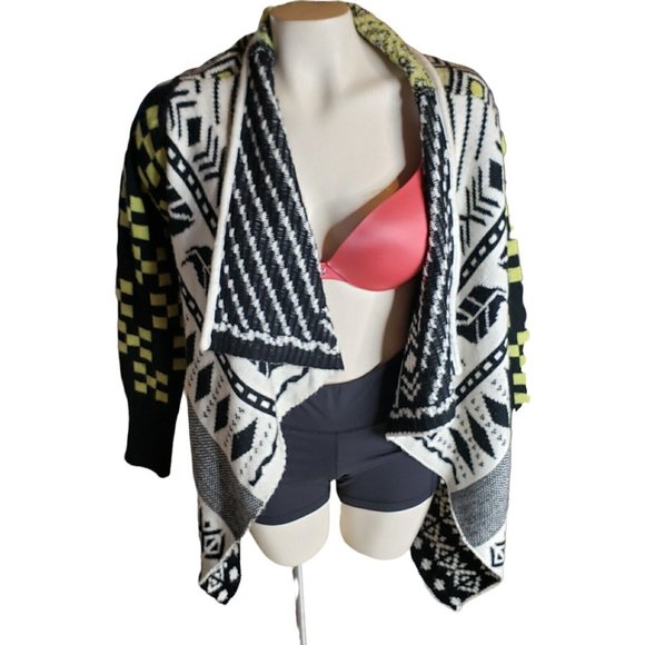 Double Zero Colorful Shawl Collar Knit Sweater Waterfall Aztec  Womens Sz L - Picture 8 of 8